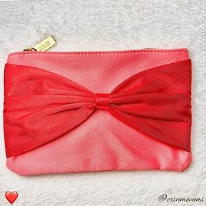 Ipsy Cosmetic Unwrap Joy Bag Dec 2024 Faux Satin Pink Red Bow Candy Stripe New